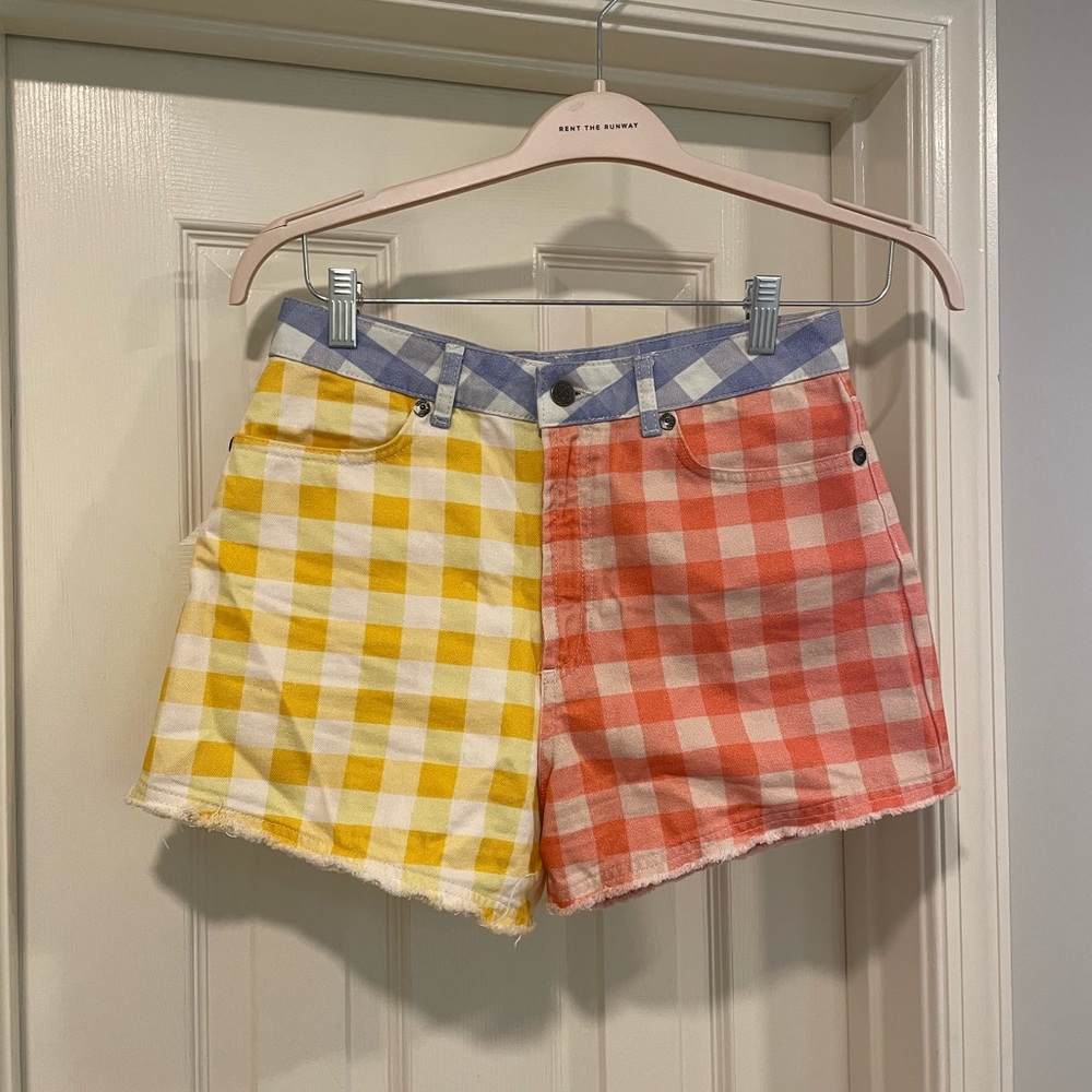 Farm Rio for Anthropologie colorblock gingham denim short  size small